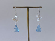 Load image into Gallery viewer, Blue Quartz and Keshi Pearl Dangle Earrings