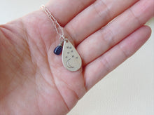 Load image into Gallery viewer, Starry Night Sapphire Pendant, Sterling Silver Teardrop Necklace