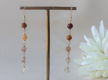 Load image into Gallery viewer, Fall Color Gemstones Long Earrings, Gold filled Dangle Earrings