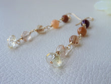 Load image into Gallery viewer, Fall Color Gemstones Long Earrings, Gold filled Dangle Earrings