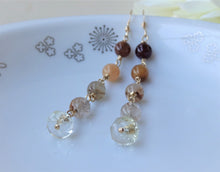 Load image into Gallery viewer, Fall Color Gemstones Long Earrings, Gold filled Dangle Earrings