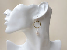 Load image into Gallery viewer, Gold Pearl Earirngs on mannequin