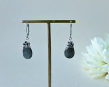 Load image into Gallery viewer, Wire Wrapped Drop Stone Earrings, Gray Quartz Drop Earrings