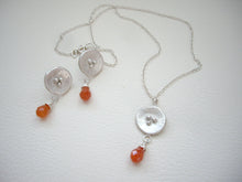 Load image into Gallery viewer, Silver Circle Earrings, Poppy Motif Jewelry With Orange Aventurine.