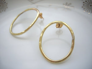 Modern loop earrings, Minimalist jewelry, Gold studs, Oval link.