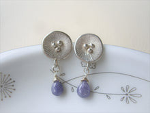 Load image into Gallery viewer, Round Silver Dangle Earrings With Keshi Pearl, Poppy Artisan Jewelry.