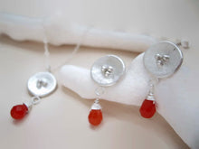 Load image into Gallery viewer, Silver Circle Earrings, Poppy Motif Jewelry With Orange Aventurine.