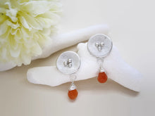 Load image into Gallery viewer, Silver Circle Earrings, Poppy Motif Jewelry With Orange Aventurine.