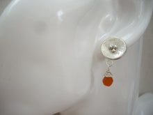 Load image into Gallery viewer, Silver Circle Earrings, Poppy Motif Jewelry With Orange Aventurine.