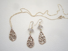 Load image into Gallery viewer, Rose Gold Filigree Teardrop Earrings With Herkimer Diamond,.
