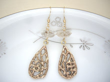Load image into Gallery viewer, Rose Gold Filigree Teardrop Earrings With Herkimer Diamond,.