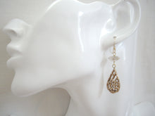 Load image into Gallery viewer, Rose Gold Filigree Teardrop Earrings With Herkimer Diamond,.