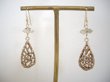 Load image into Gallery viewer, Rose Gold Filigree Teardrop Earrings With Herkimer Diamond,.