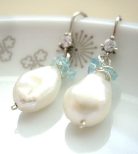 Baroque Pearl Solitaire Earrings, Something Blue Earrings.