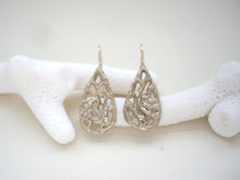Load image into Gallery viewer, Lacy Flower Drop Earrings, Filigree Jewelry, Bronze Gold.