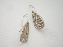 Load image into Gallery viewer, Lacy Flower Drop Earrings, Filigree Jewelry, Bronze Gold.