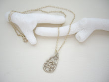 Load image into Gallery viewer, Bronze Gold Floral Drop Necklace, Filigree Tear Drop Pendant.