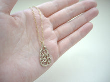 Load image into Gallery viewer, Bronze Gold Floral Drop Necklace, Filigree Tear Drop Pendant.