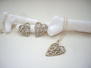 Rose Gold Heart Earrings, Lacy Heart Earrings, Romantic Jewelry.