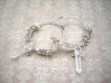 Load image into Gallery viewer, Crystal Point and Smoky Quartz Hoop Earrings.