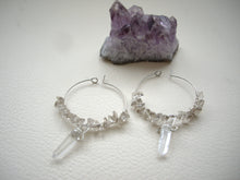 Load image into Gallery viewer, Crystal Point and Smoky Quartz Hoop Earrings.
