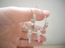 Load image into Gallery viewer, Crystal Point and Smoky Quartz Hoop Earrings.