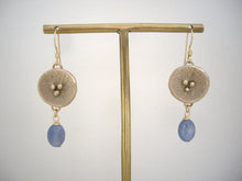 Load image into Gallery viewer, Bronze Gold Poppy and Blue Kyanite Earrings.
