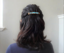 Load image into Gallery viewer, Narrow Blue Patina Barrette, Rustic Rectangle Barrette
