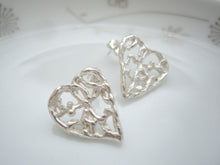 Load image into Gallery viewer, Rose Gold Heart Earrings, Lacy Heart Earrings, Romantic Jewelry.