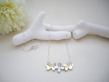 Load image into Gallery viewer, Three Flowers Bar Necklace, Dainty Modern Jewelry, Refined Silver And Gold Pendant.