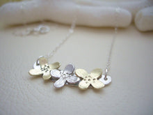 Load image into Gallery viewer, Three Flowers Bar Necklace, Dainty Modern Jewelry, Refined Silver And Gold Pendant.