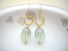 Load image into Gallery viewer, Fluorite Wire Wrapped Earrings, Green Transparent Dangle Earrings.
