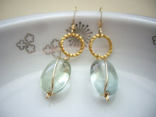 Load image into Gallery viewer, Fluorite Wire Wrapped Earrings, Green Transparent Dangle Earrings.