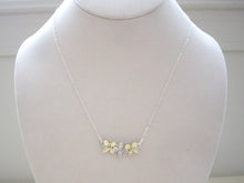 Load image into Gallery viewer, Three Flowers Bar Necklace, Dainty Modern Jewelry, Refined Silver And Gold Pendant.
