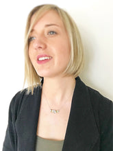 Load image into Gallery viewer, Three Flowers Bar Necklace, Dainty Modern Jewelry, Refined Silver And Gold Pendant.