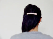 Load image into Gallery viewer, Rectangle Hair Clip, White Hand Stamped Floral Hair Barrette.