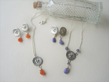 Load image into Gallery viewer, Silver Circle Earrings, Poppy Motif Jewelry With Orange Aventurine.
