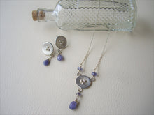 Load image into Gallery viewer, Poppy motif silver earrings, Handcrafted, Tanzanite jewelry.