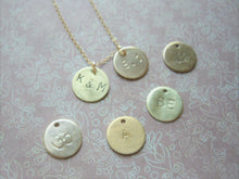 Load image into Gallery viewer, Lotus Flower Hand Stamped Necklace, Disk Pendant, Choose Your Stone.
