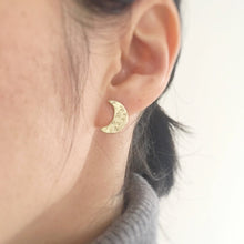Load image into Gallery viewer, Hand stamped Crescent Moon earrings.