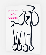 Load image into Gallery viewer, Black and white dog illustration with pink text on a white background