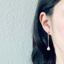 Load image into Gallery viewer, Pearl Gold-filled Chain Earrings on a model