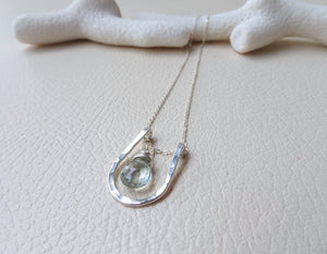 Green Amethyst Silver Necklace, Horseshoe Pendant