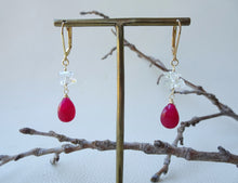 Load image into Gallery viewer, Red Drop Stone and Herkimer Diamond Earrings