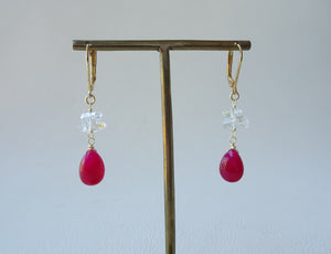 Red Drop Stone and Herkimer Diamond Earrings