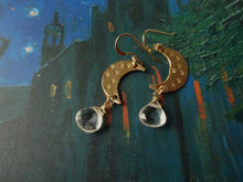 Load image into Gallery viewer, Crescent Moon Dangle Earrings with Crystal
