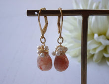Load image into Gallery viewer, Faceted Sunstone Drop Earrings with Pearls