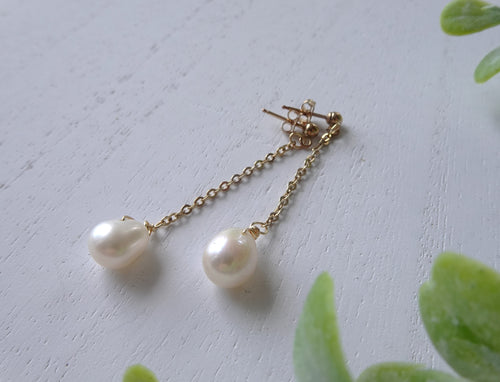 Pearl Gold-filled Chain Earrings