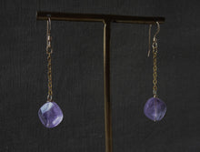 Load image into Gallery viewer, Amethyst Cushion Cut Chain Earrings