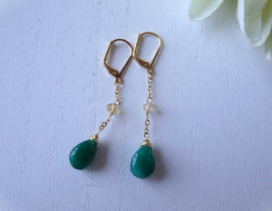 Green Drop and Citrine Earrings